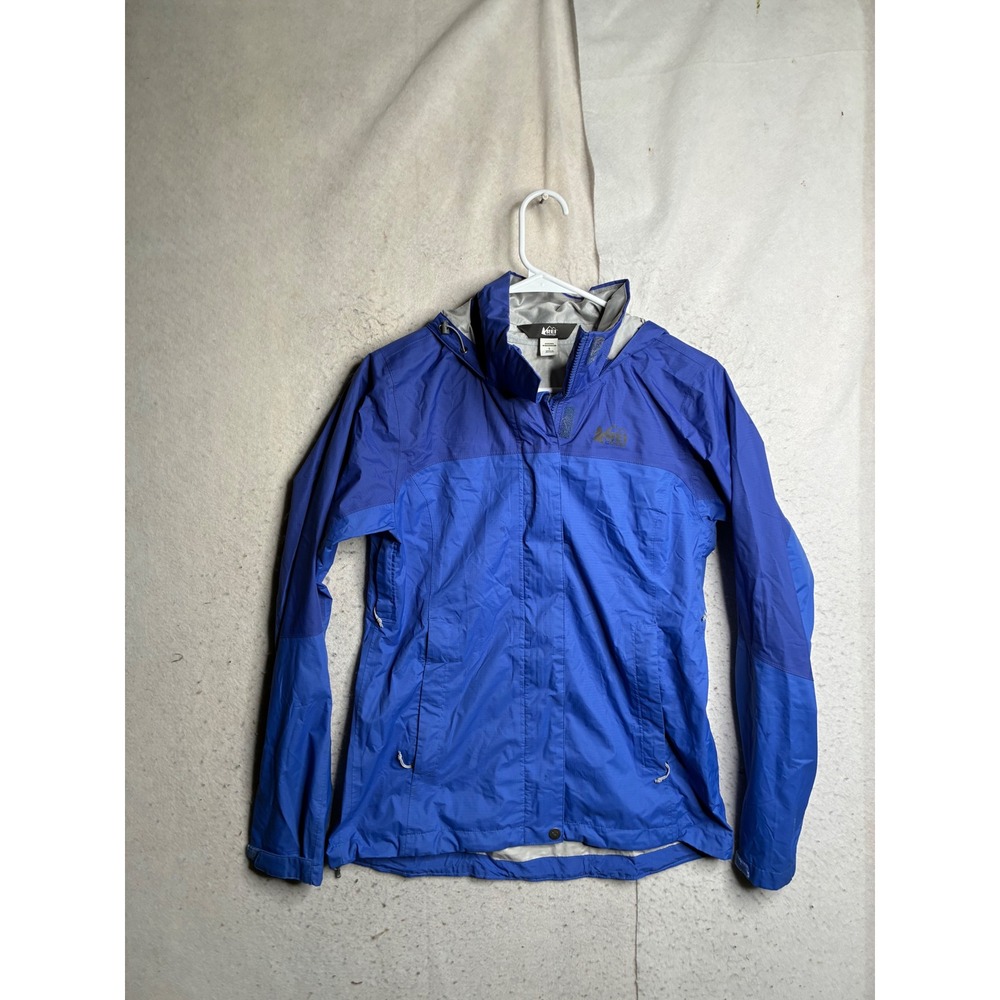 REI Co-op Womens Blue Waterproof Hooded Rain Jacket Size S Full Zip Shell 9052